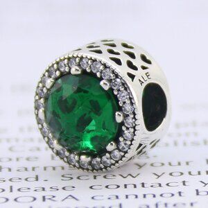 Radiant Hearts Lucky Green Crystals Clear CZ Pandora Charm Spring May Birthstone